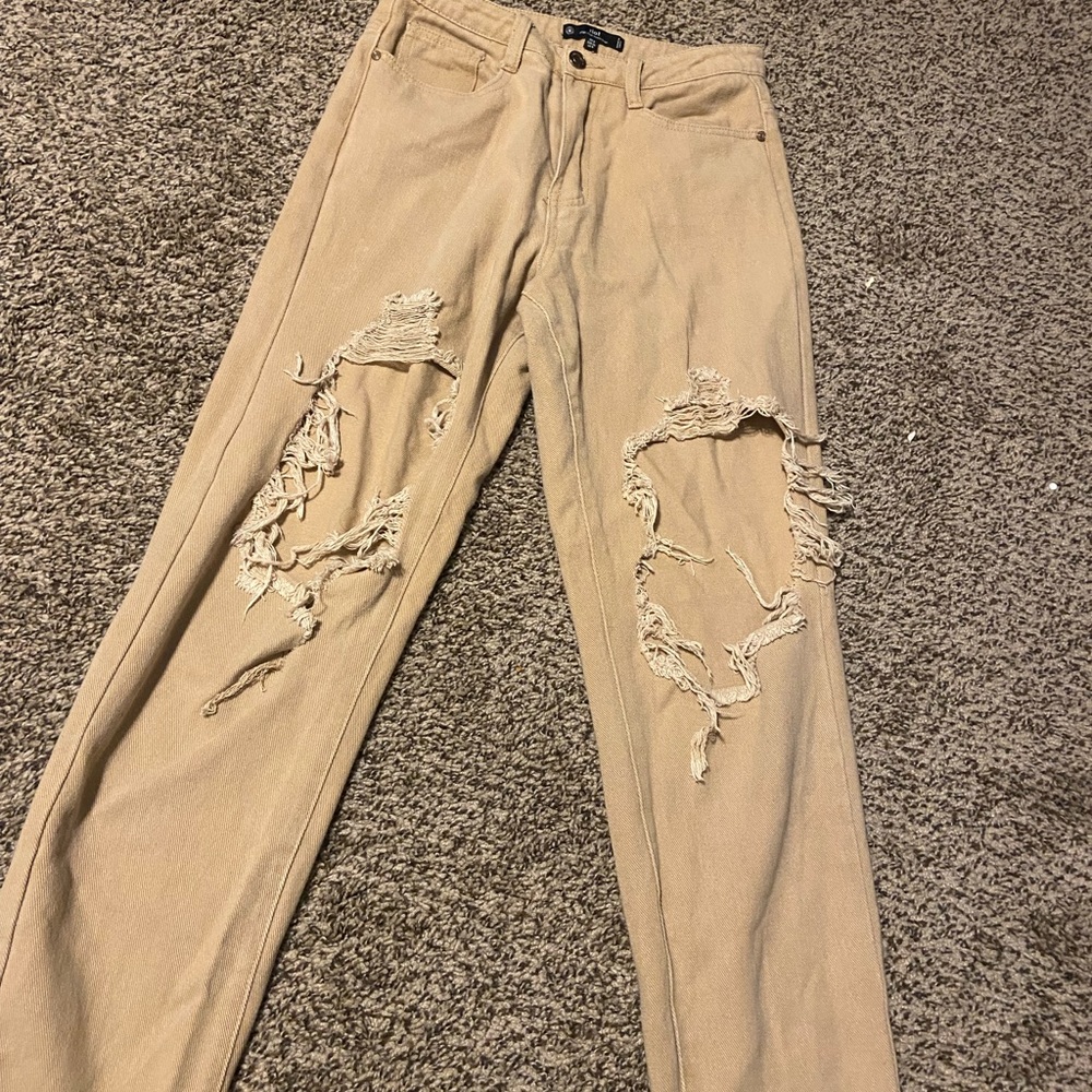 Missguided tan mom jeans